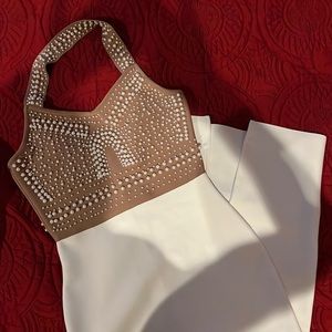 Beautiful nude and off white halter dress with pearl details